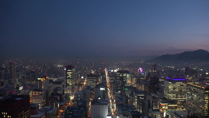 日本，北海道，札幌:鸟瞰札幌市的夜景。