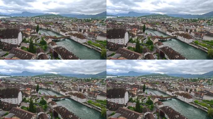 瑞士卢塞恩历史古城中心的俯视图