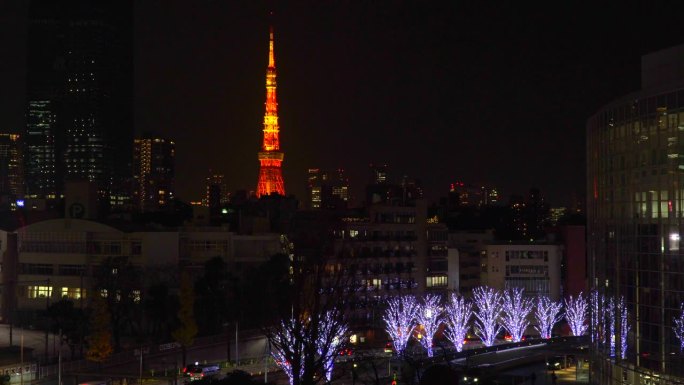 圣诞彩灯外的东京塔