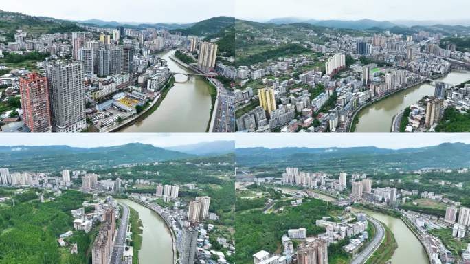 巴中市通江县城市景观航拍