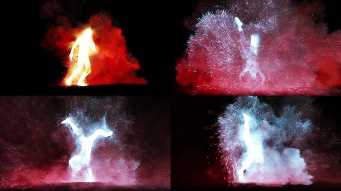 霹雳舞制作冻结，红色水平三维动画与粒子模拟