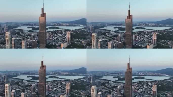 江苏南京市落日余晖照射下的紫峰大厦景观