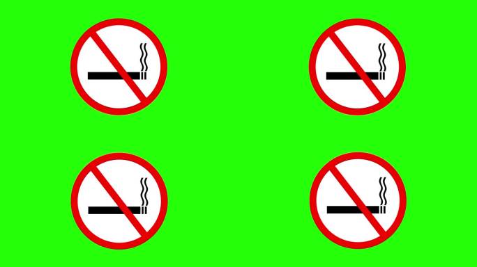 不吸烟标志缩放动画在色度键。禁止吸烟标志被隔离在绿色屏幕上