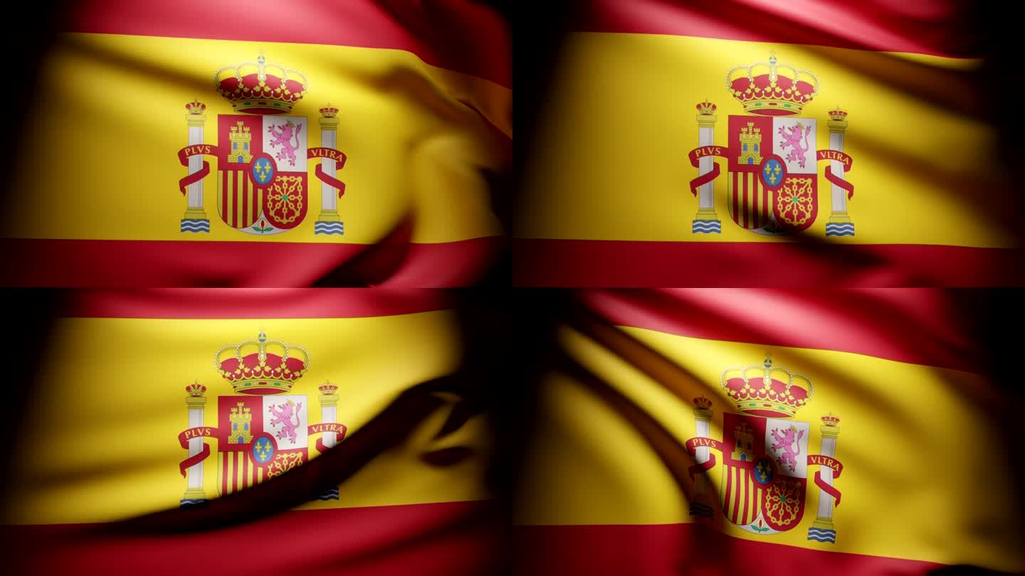 西班牙的横条纹国旗在慢动作中挥舞。