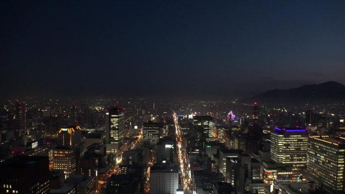 日本，北海道，札幌:鸟瞰札幌市的夜景。