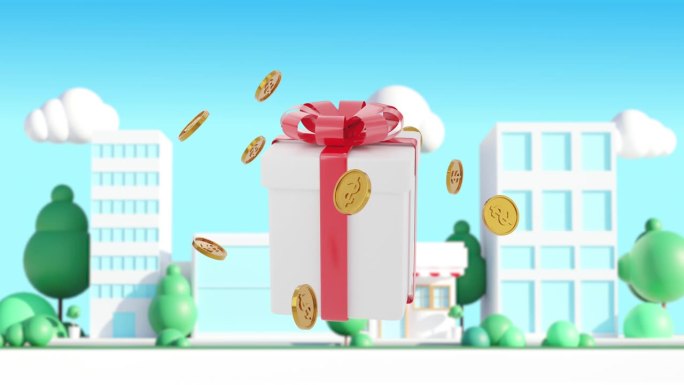 3d动画卡通商务礼盒惊喜，赚取积分概念，获得奖励。