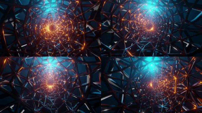 网格矩阵:穿越以网格状图案编织的铁型材隧道，增强AI, VR, Metaverse，区块链加密货币，