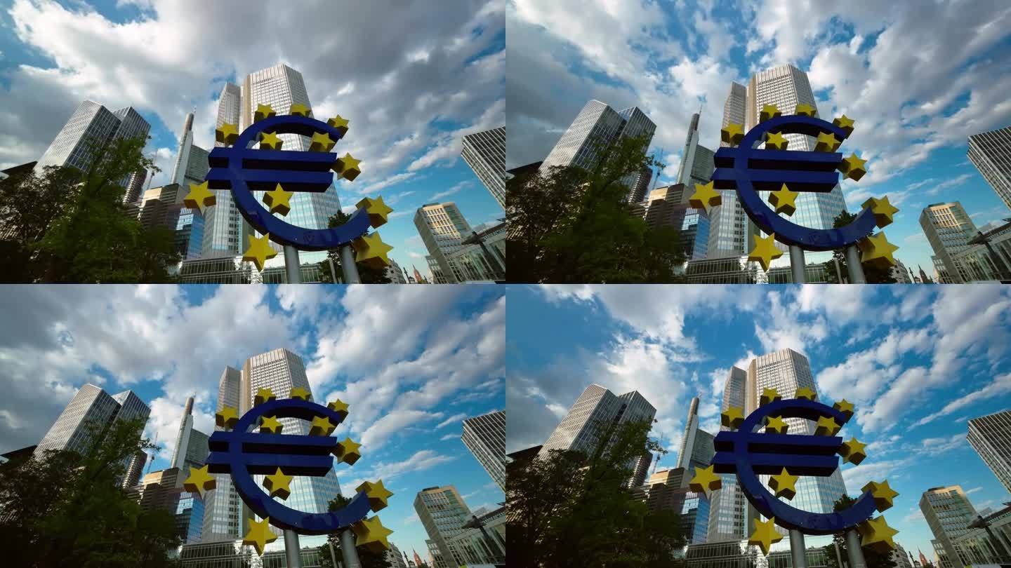 4K延时拍摄:欧元标志与法兰克福城市景观