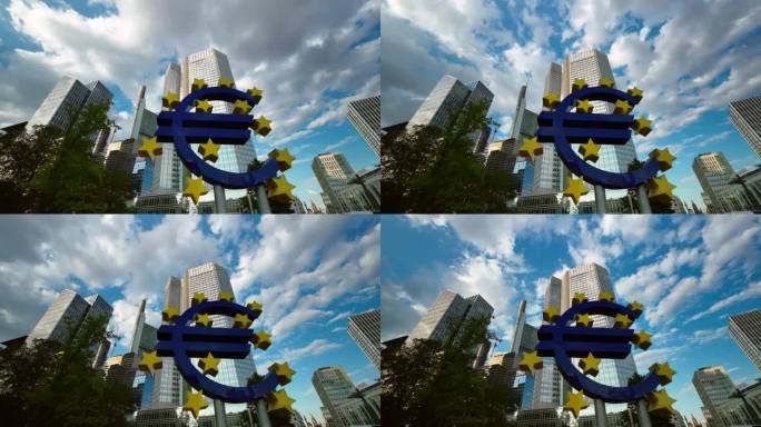 4K延时拍摄:欧元标志与法兰克福城市景观