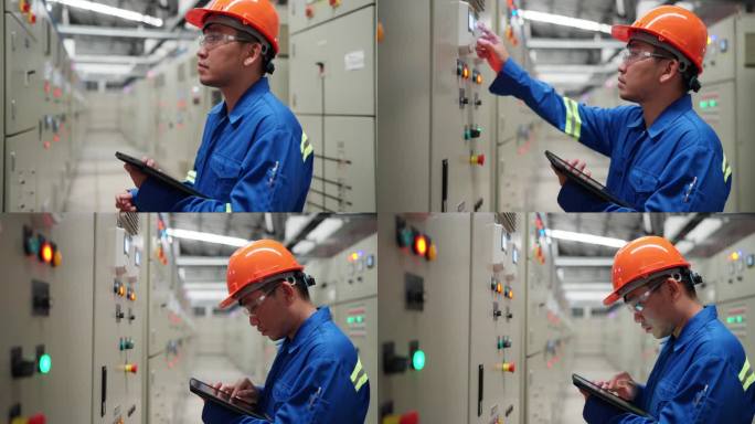 石油工厂的经验技术员运用技术对开关柜的操作进行微调。专业人士使用数字平板电脑输入精确参数，确保最佳性
