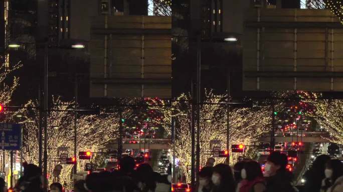 穿越圣诞彩灯照亮的表参道:街上的人们