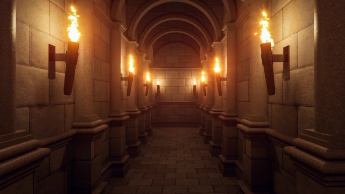 豪华隧道动画电影风格的古代神秘3d渲染
