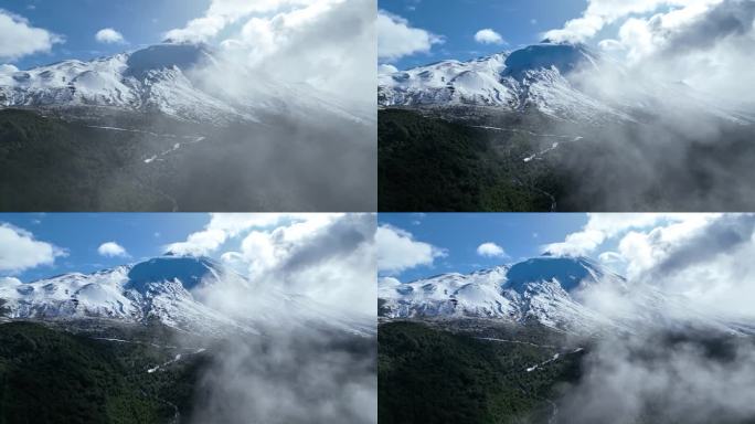 位于智利洛斯拉各斯瓦拉斯港的奥索尔诺火山。火山景观。天空云背景。智利洛斯拉各斯。雪山。位于智利洛斯拉