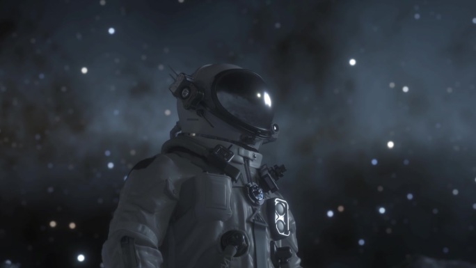 一个宇航员独自站在月球表面的环形山上