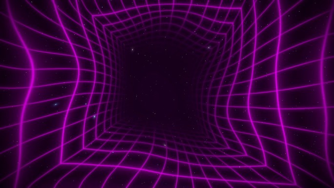宇宙复古未来80年代的背景4K。合成波线框网插图。黑洞对空间的曲率。八九十年代复古未来主义，复古浪潮