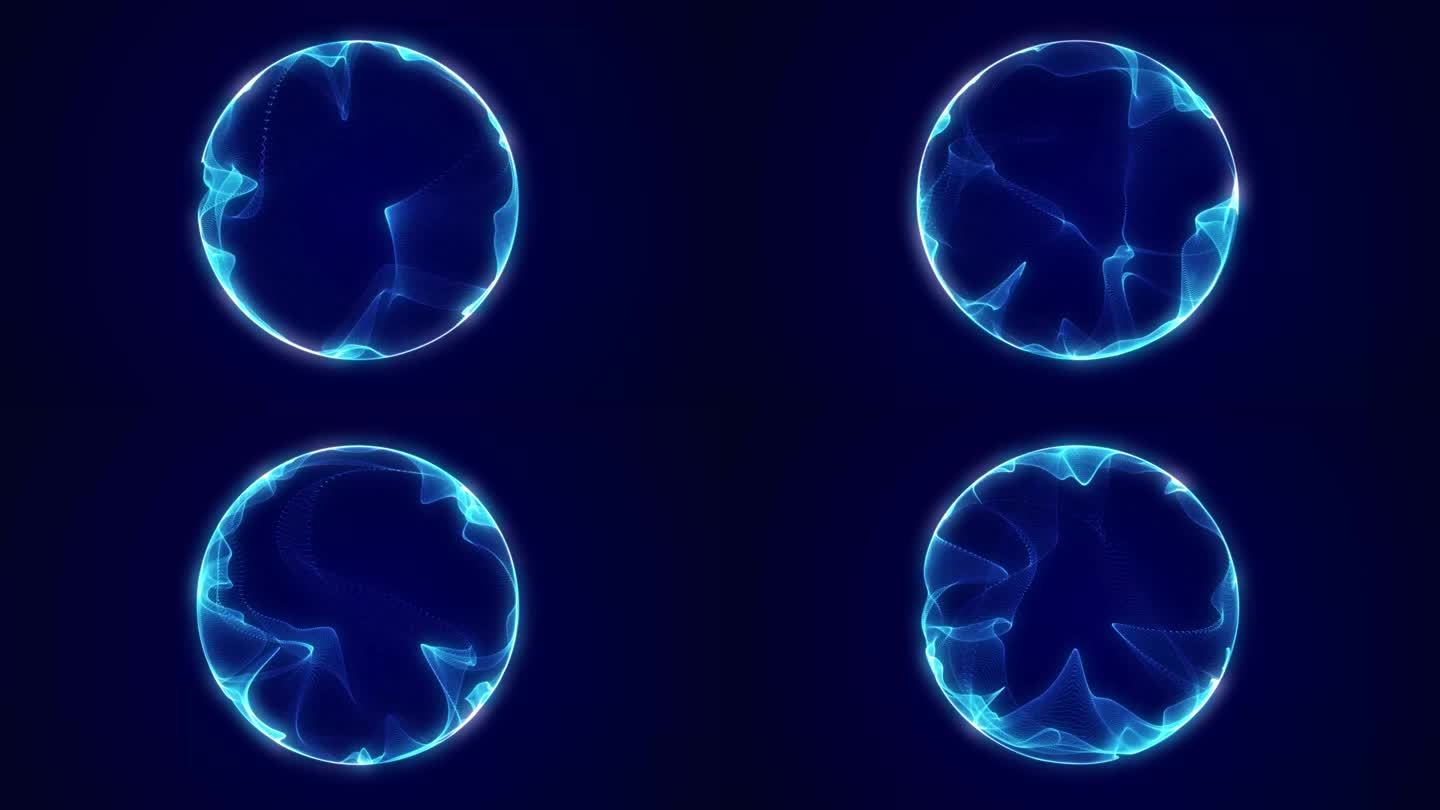 球形音乐均衡器。粒子的圆形声波。音乐抽象的蓝色背景。3 d渲染。