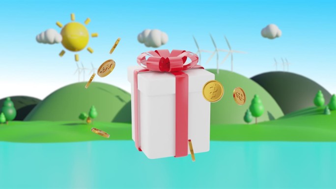 3d动画卡通商务礼盒惊喜，赚取积分概念，获得奖励。