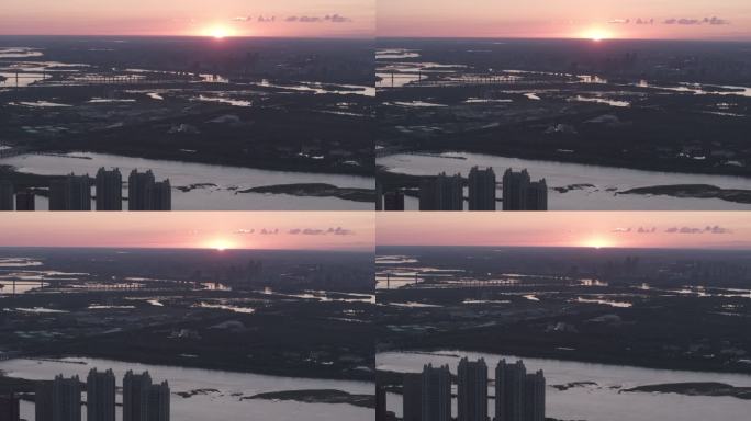 日落瞬间城市哈尔滨天际航拍4Klog灰片