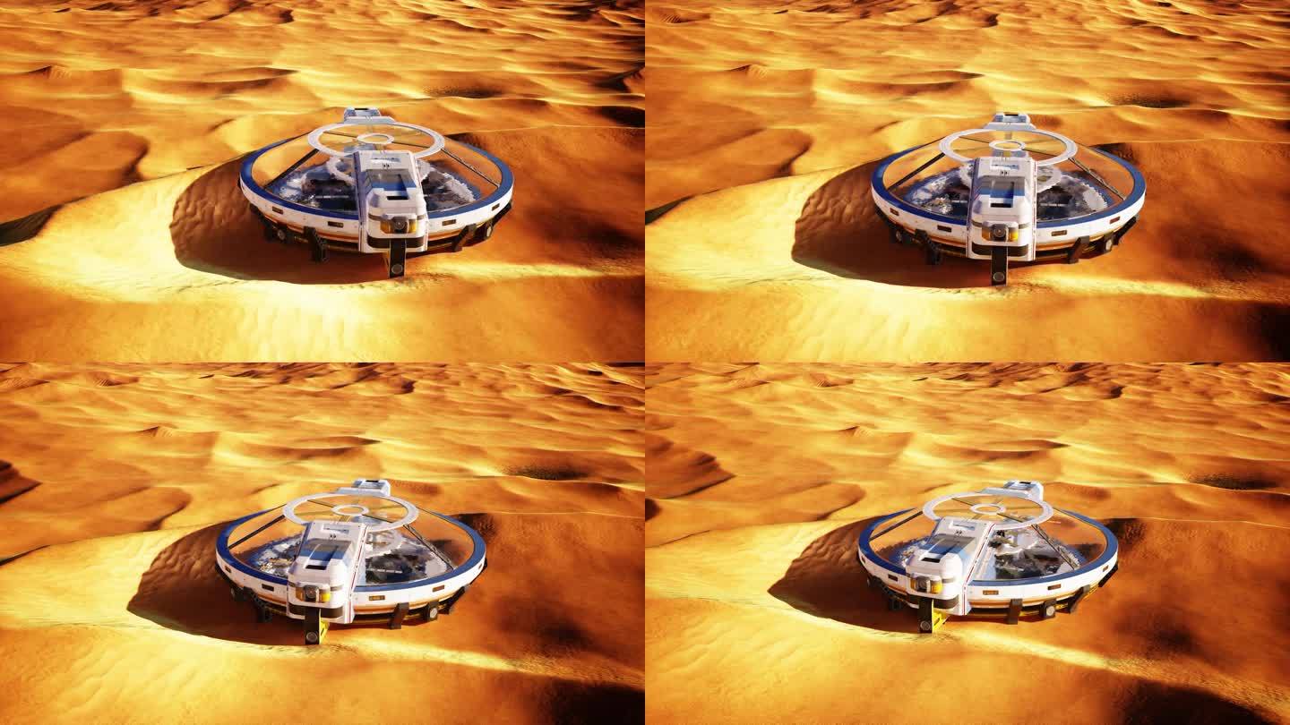 沙漠沙丘中的未来主义玻璃建筑