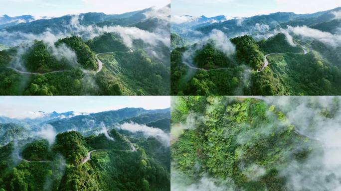 大气青山绿水间云雾流动自然风景