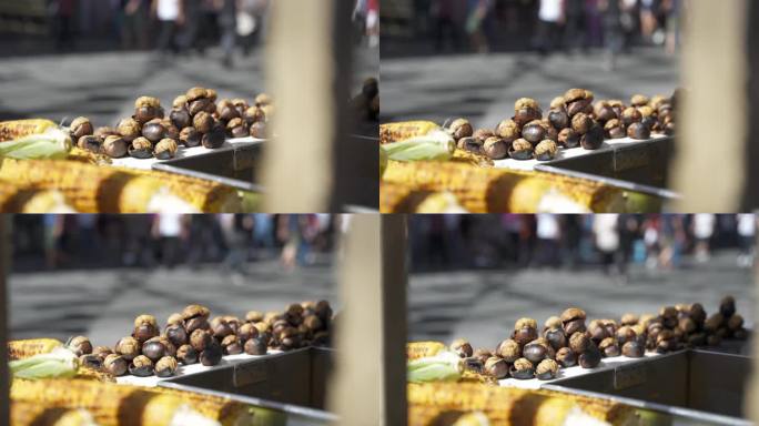 著名的火鸡烤栗子特写在车里。伊斯坦布尔流行的街头小吃