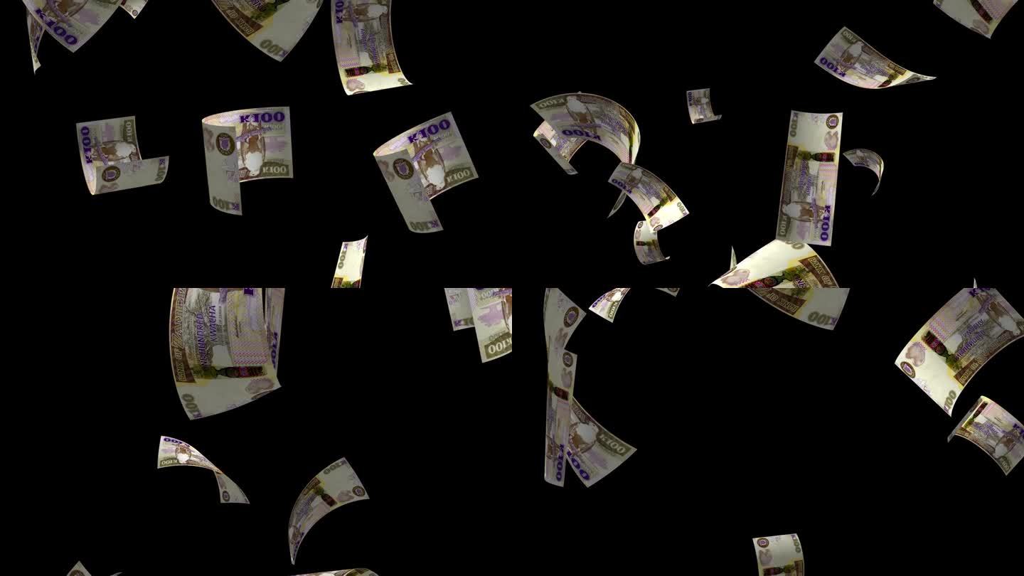 跌落的赞比亚100克瓦查货币纸币