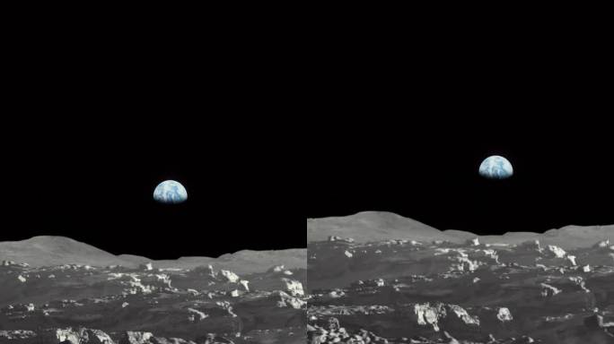 月球的太空殖民。放大带有日本国旗的月球车探索月球表面的垂直视频