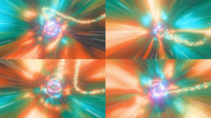 抽象能量隧道。虫洞，穿越科幻小说。抽象跳跃在空间中，在彩色恒星之间的超空间。穿越数据隧道。无缝循环，
