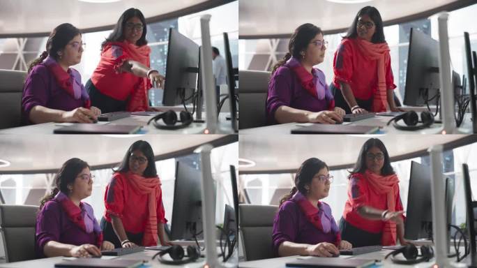 两个美丽的印度女人在一家银行的商业软件开发部门工作。专家讨论财政年度结果、报告和营销活动结果