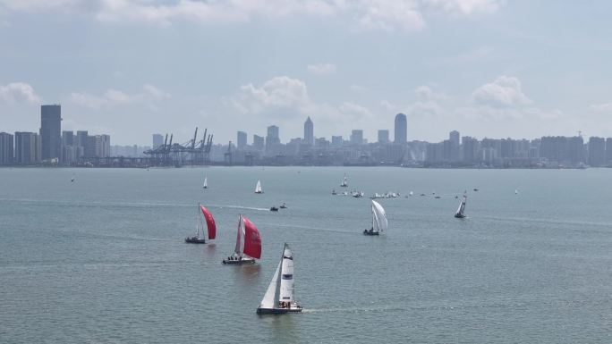 海口城市风光假日海滩西秀海岸水上帆船运动