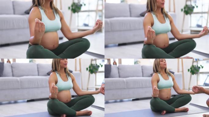 呼吸、孕妇和妇女用冥想、瑜伽和健身养生、普拉提训练和锻炼。家，有锻炼目标的女性或女孩，怀孕或禅与脉轮