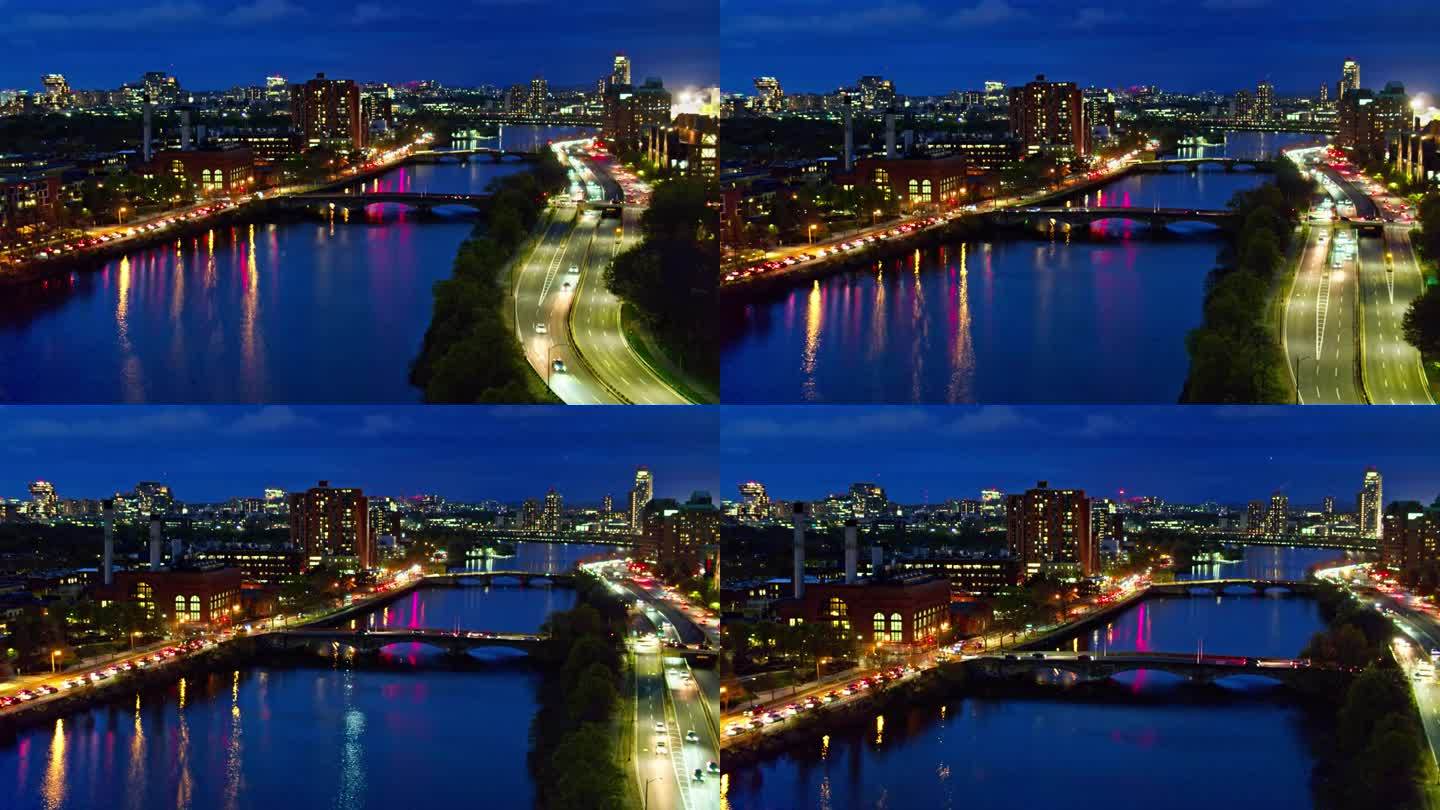 查尔斯河夜景航拍图