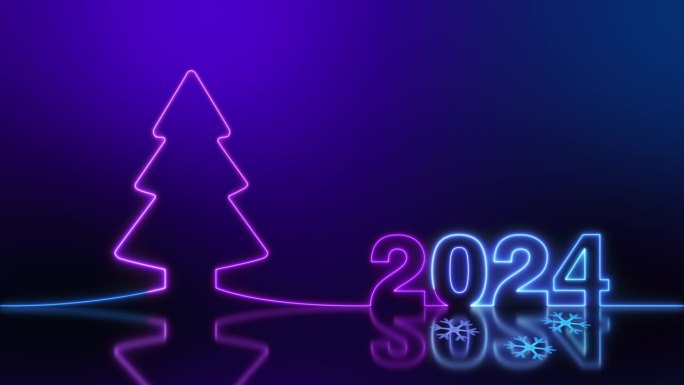2024年的圣诞树，闪耀着霓虹灯奔跑。无缝循环60 FPS。