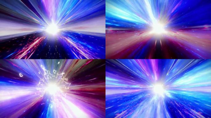 超空间光速太空飞行通过美丽的时空虫洞漩涡。抽象地在超空间中跳跃，在恒星之间，在虫洞中飞行。星际旅行的