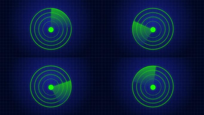 雷达搜索目标安全概念雷达Hud技术背景动画。扫描雷达扫描纺丝和检查操作细节。定位探测军事监视技术。