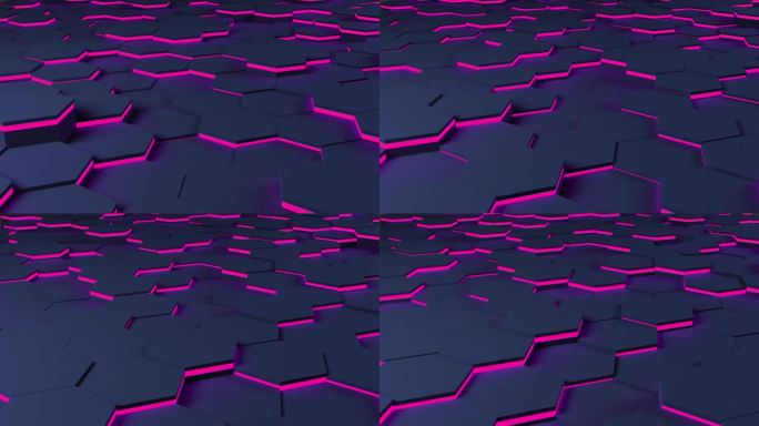 未来的六边形表面概念。新潮的科幻科技背景与六角形图案。无缝循环。紫色