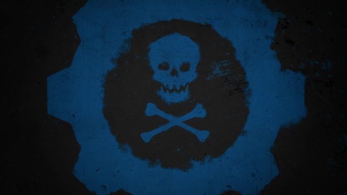 蓝色骷髅和有毒标志在垃圾纹理上