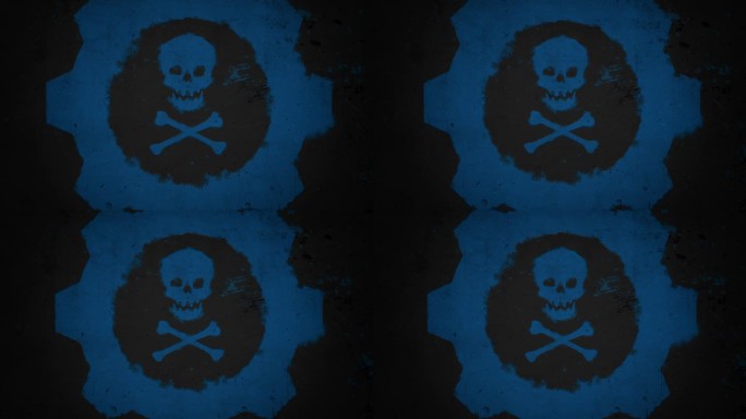 蓝色骷髅和有毒标志在垃圾纹理上