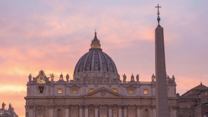 延时拍摄的梵蒂冈城著名的旅游和宗教旅游地标。