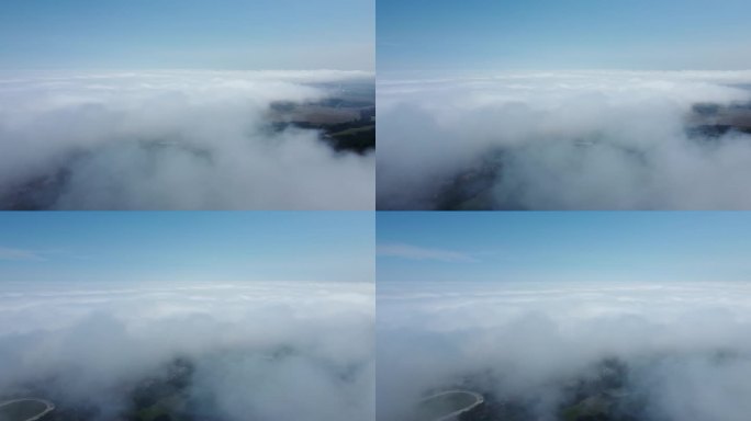 雾中的普通英国小镇鸟瞰图