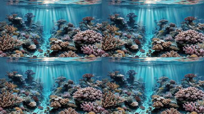 水下场景与五颜六色的珊瑚礁植物