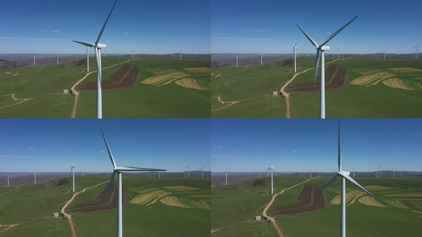 草原风车绿色能源 风力发电 航拍