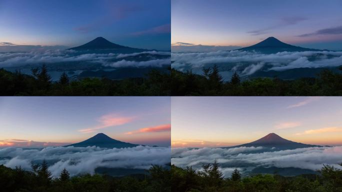 夏天从新道山口拍摄的富士山日出