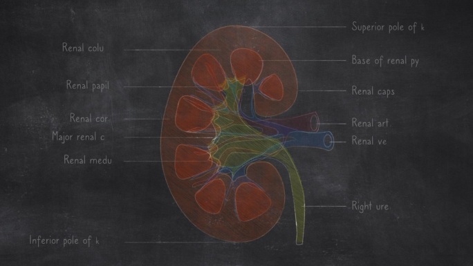 人体肾脏解剖手绘在黑板上