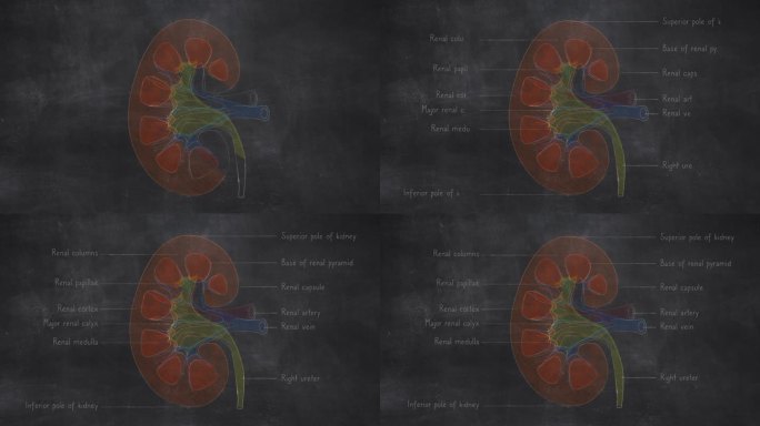 人体肾脏解剖手绘在黑板上