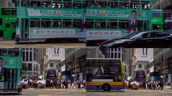 香港叮叮车车流行人街景