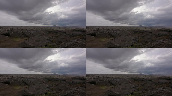 冰岛HDR，云在裸露的火山岩景观上移动