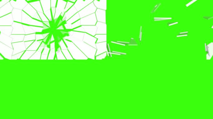 4K动画破碎的玻璃和飞行碎片(过渡)|绿色背景色度键的使用