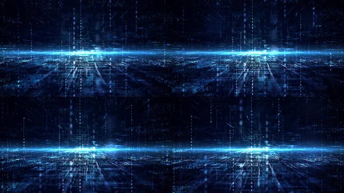 数字数据矩阵的未来技术，区块链网络连接和数据分析，蓝色网络空间背景4k