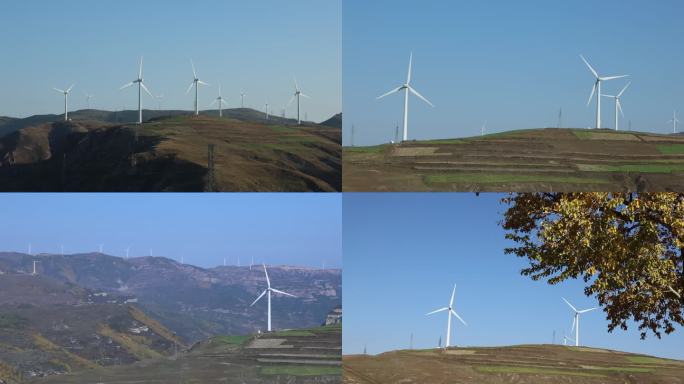 风电大风车风力发电电厂山上的发电风扇